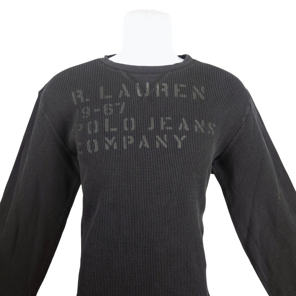 Ralph Lauren Polo Jeans Co Mens Black Thermal Waffle Knit Long Sleeve Shirt L